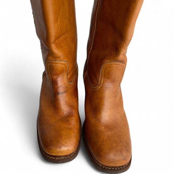 Vintage Carmel Brown Tall Leather Campus Boots Women's 8.5 D - Picture 4 of 14